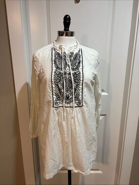 Zara White Tunic with Black Embroidery